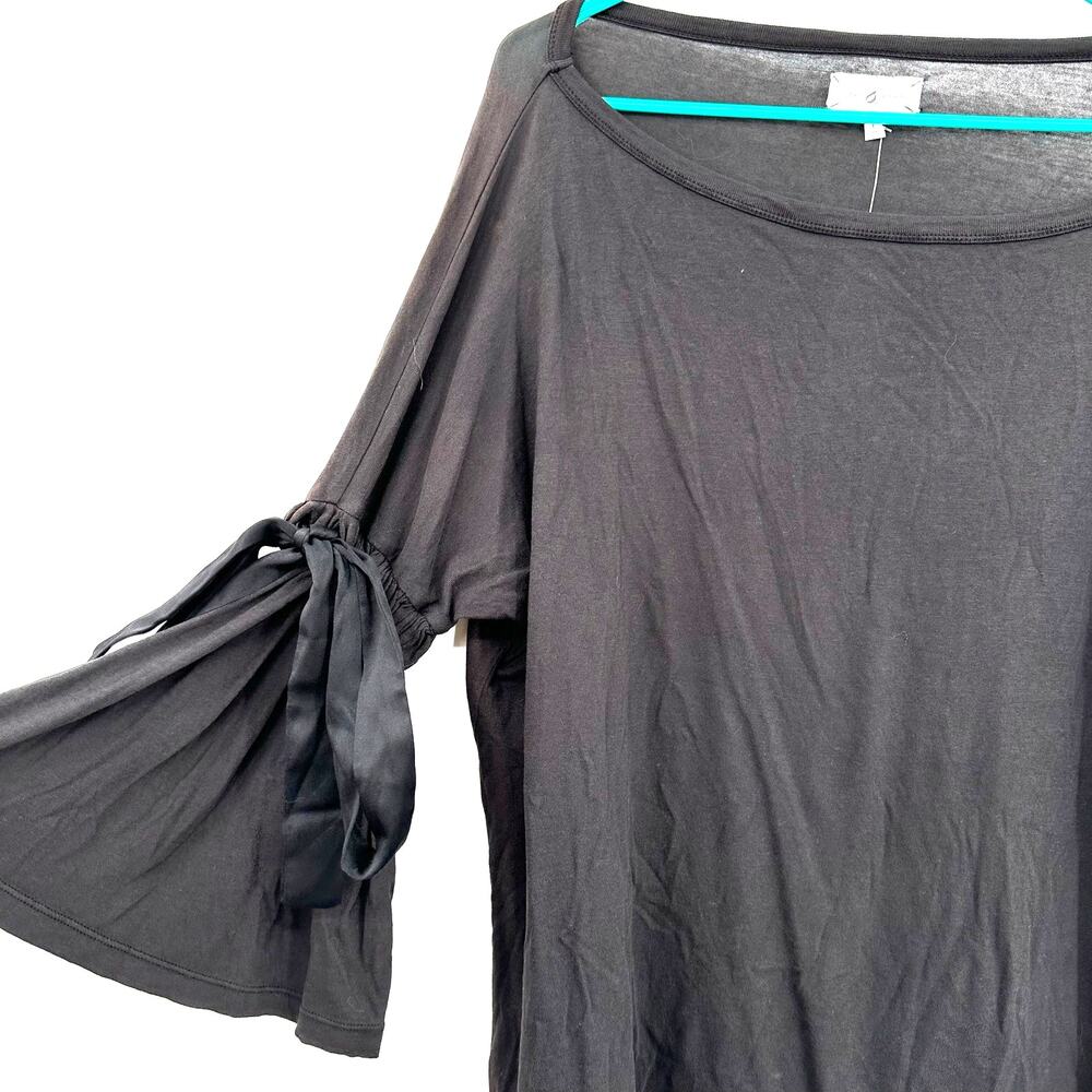 Lou & Gray Size Large Blouse Black Long Bell Sleeve Bow Tie Round Neck NWT - Picture 3 of 6
